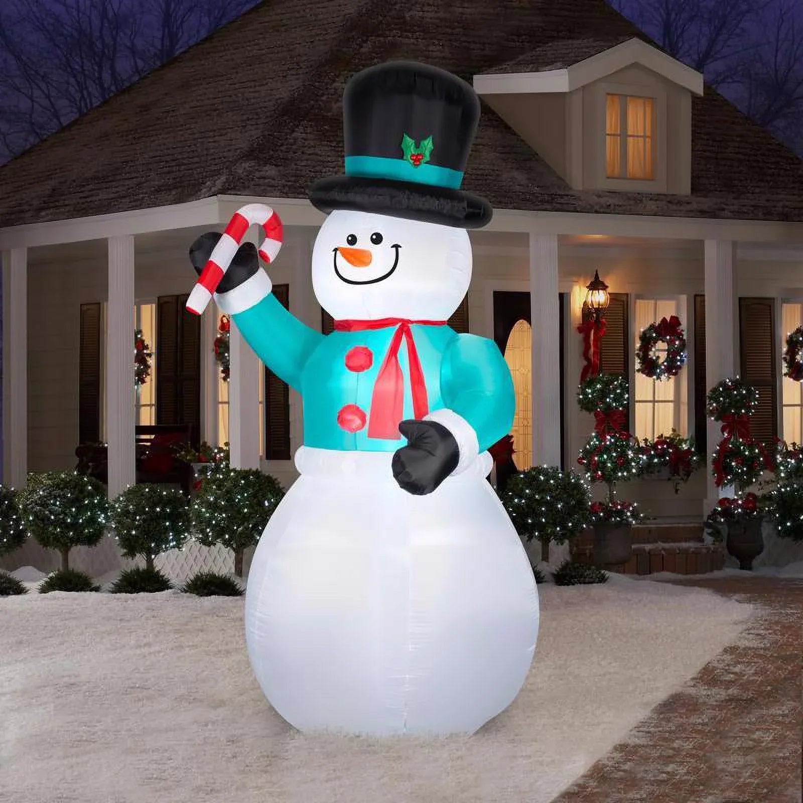 LED Candycane Snowman ft. 12 Inflatable Gemmy with