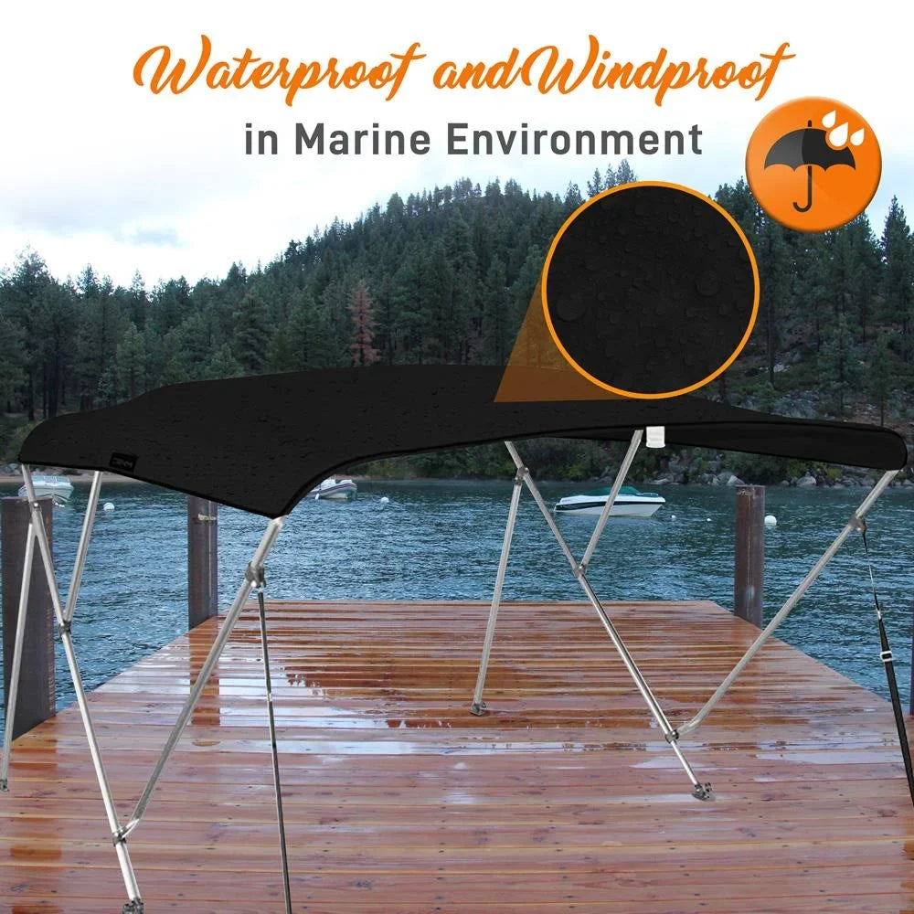 Bimini Top Inch 3 Double Gray SereneLife with Boat Bow Walled 67-72 Frame, Cover