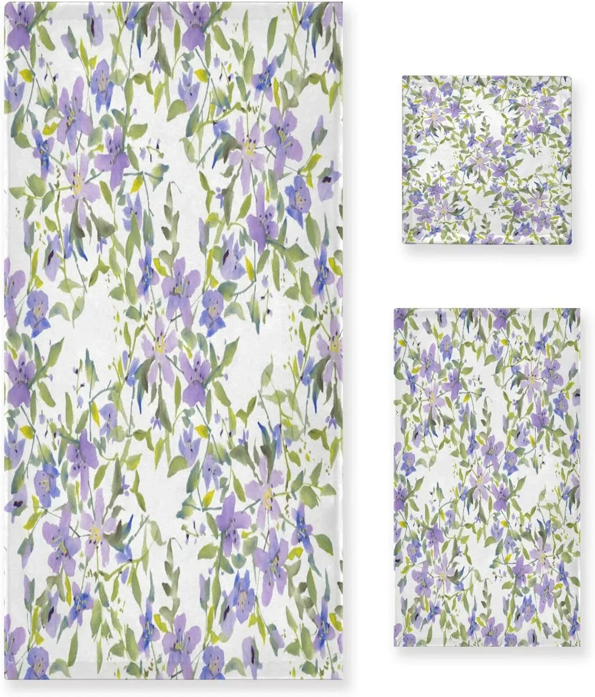 Towels Quick Towel Spa Set 1 & of Towels, Washcloth) Highly Towel, Bathroom Flowers Purple Hand Bathroom 3, Set Bath Towels Soft Beach Dry Wellsay for Absorbent 1 (1 Set Bath