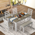 Rustic Upholstered With A 4 CoSoTower Whitewash Table Style Chairs Brown 6-Piece Dining & + Bench, Set Room