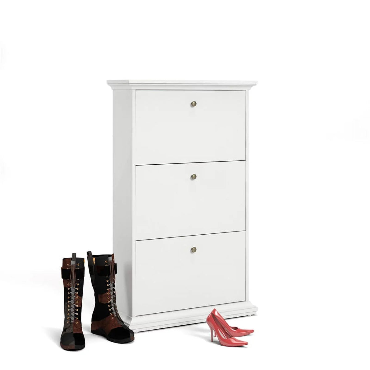 Cabinet Contemporary Allora Wood in Shoe White Drawer 3