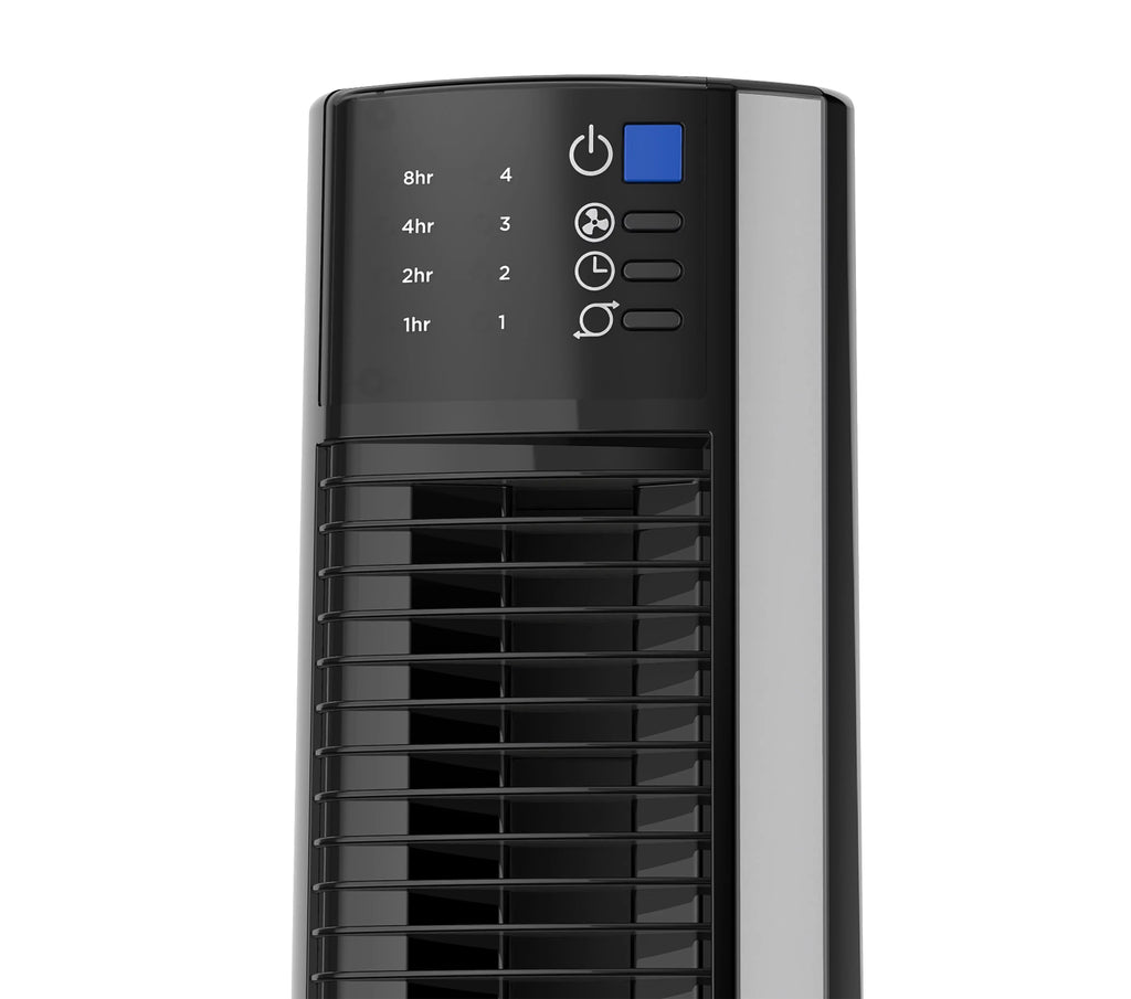 Fan Hybrid 38" Lasko Remote Black/Silver, Tower Timer, New 4-Speed T38415, with Control,