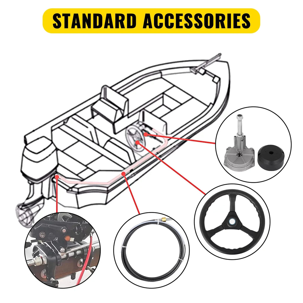 Cable Boat Accessories Ft. 12 Steering VEVORbrand Outboard Ft. Wheel, In. Rotary Mechanical with Boat 12 13