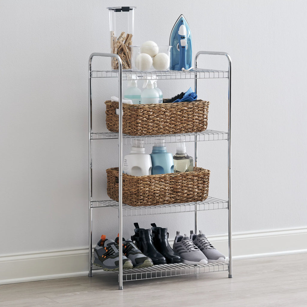 Nickel. Satin Unit, Wire Multipurpose Rubbermaid 4-Tier Shelving Freestanding