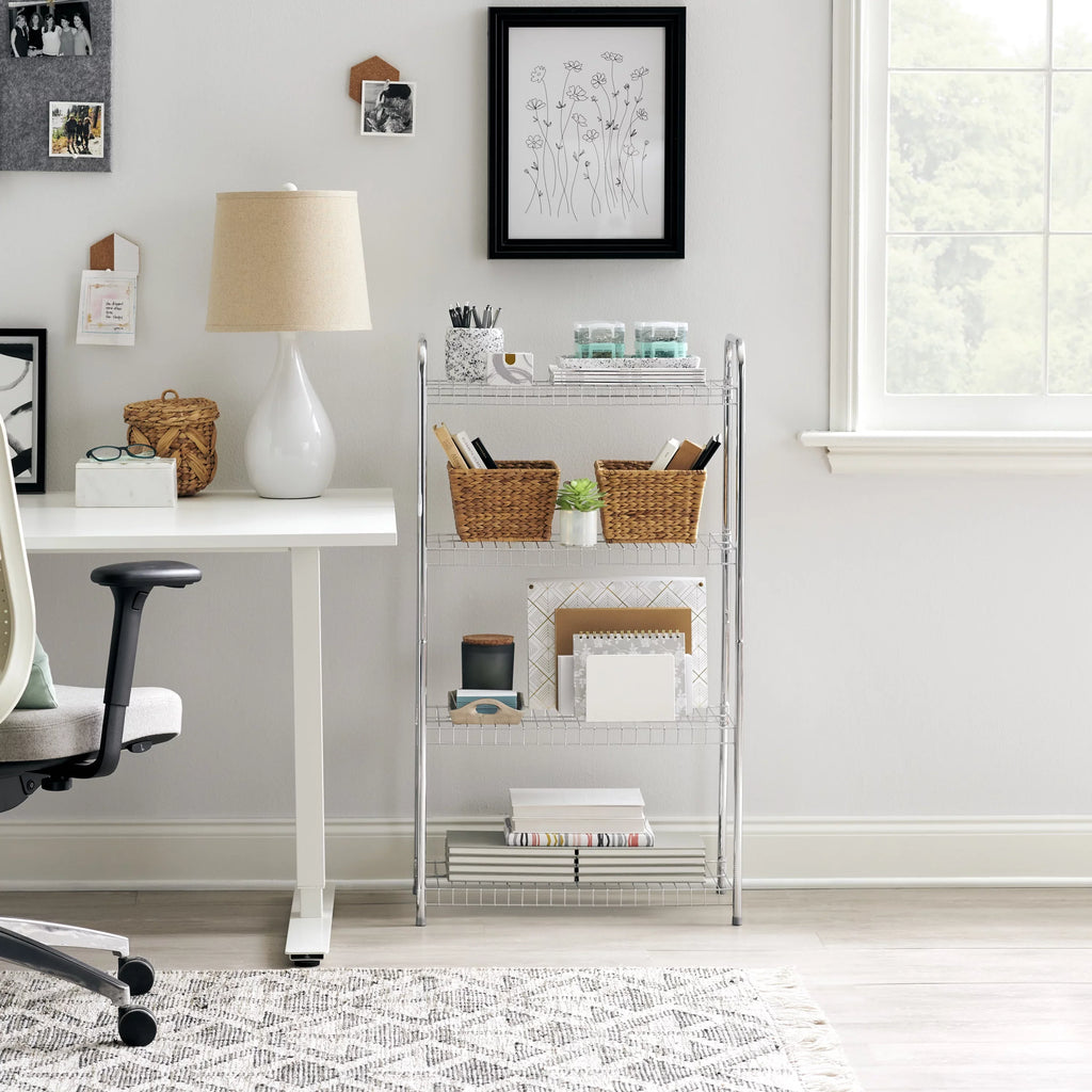 Nickel. Satin Unit, Wire Multipurpose Rubbermaid 4-Tier Shelving Freestanding