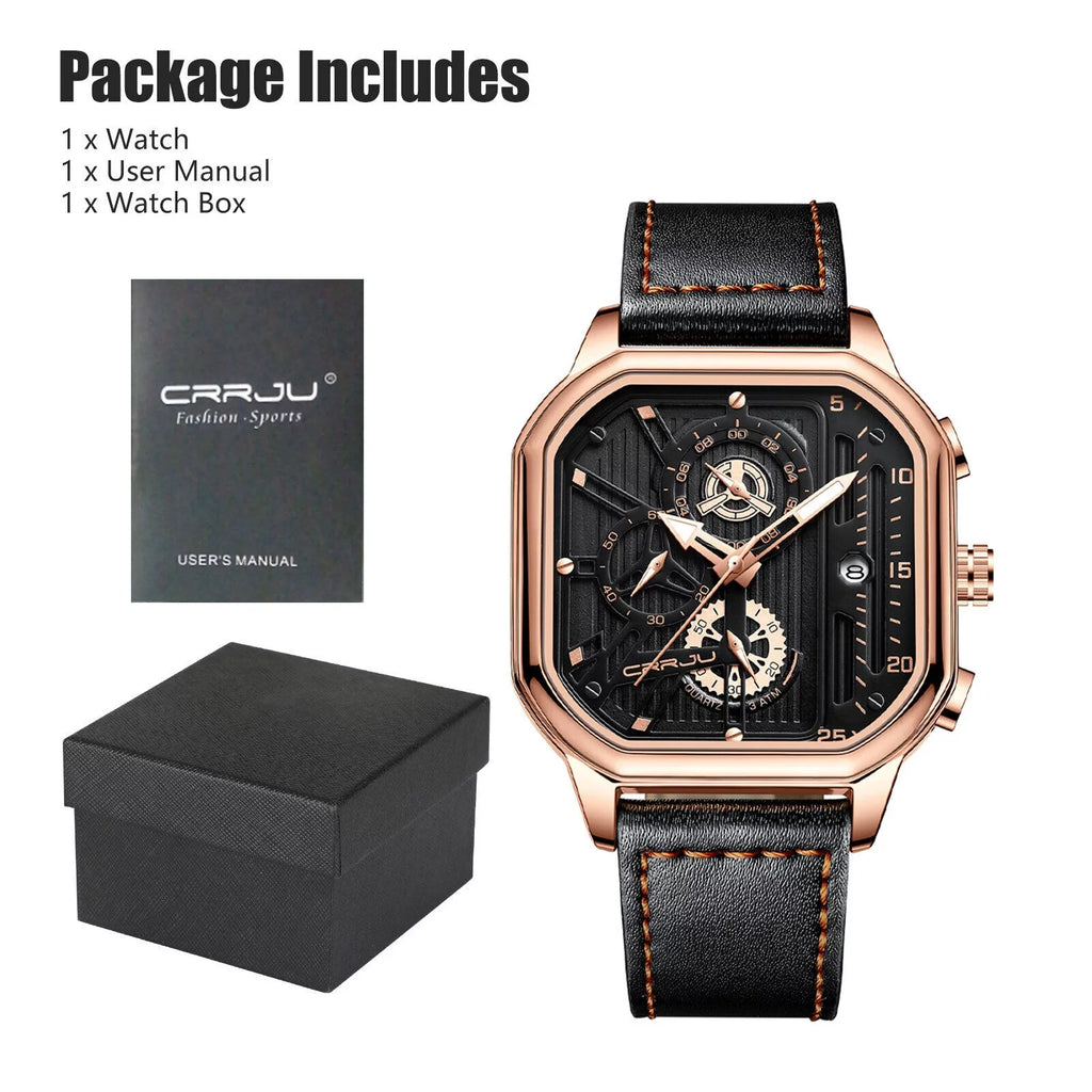 Leather Men's Date Quartz Business Chronograph Waterproof Watch Luminous Luxury