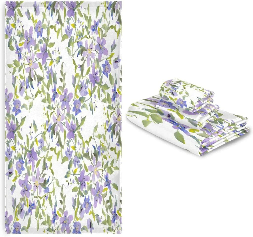 Towels Quick Towel Spa Set 1 & of Towels, Washcloth) Highly Towel, Bathroom Flowers Purple Hand Bathroom 3, Set Bath Towels Soft Beach Dry Wellsay for Absorbent 1 (1 Set Bath