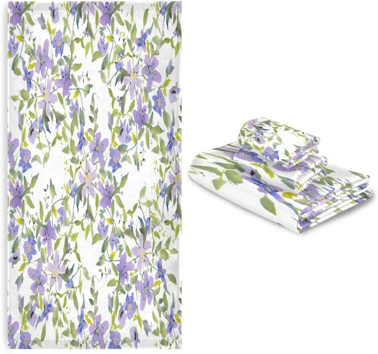 Towels Quick Towel Spa Set 1 & of Towels, Washcloth) Highly Towel, Bathroom Flowers Purple Hand Bathroom 3, Set Bath Towels Soft Beach Dry Wellsay for Absorbent 1 (1 Set Bath