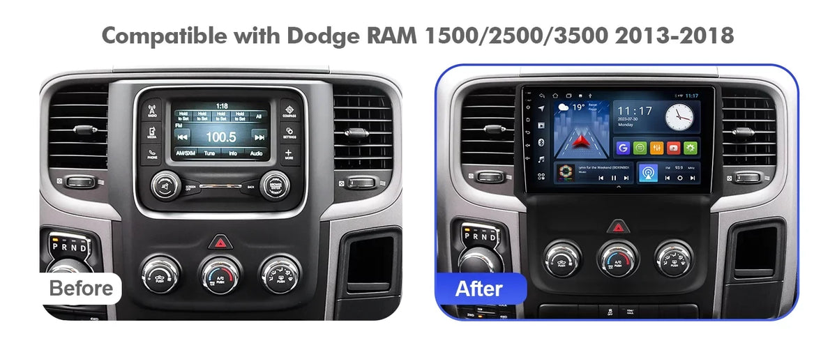 Dodge Android FM BT Touchscreen Double Screen Auto GPS Din Carplay RAM 2+32G 10 Navi 9 inches Camera Android Stereo IPS Radio Backup 1500/2500/3500 for Car Car with 2013-2018 & Support