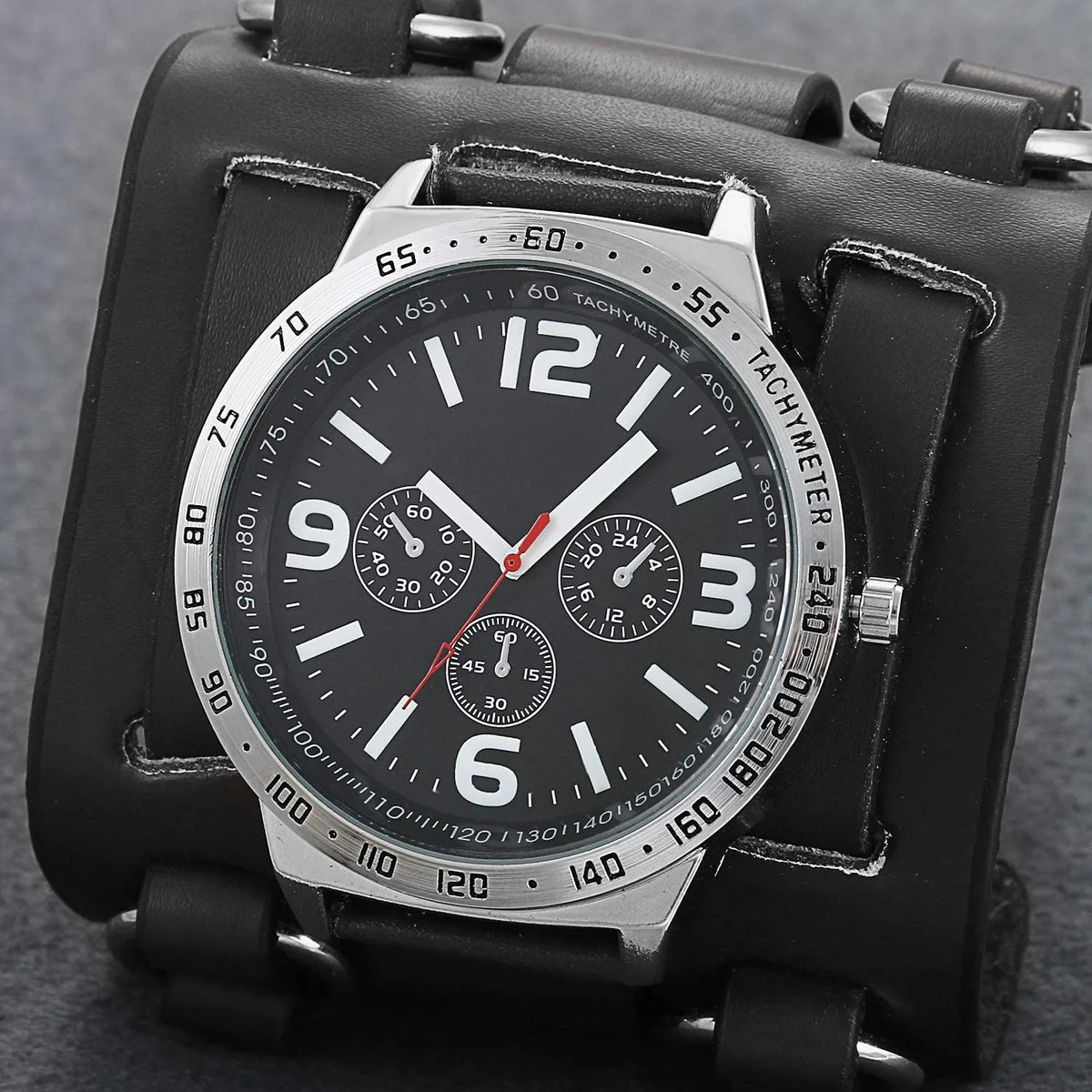 Leather for Costume Watch Watches Hip-hop Big Mens Black Wide Replaceable Halloween Gothic Steampunk Quartz Japan Cuff Dial Sport Wrist Genuine Bracelet Retro Watch Military