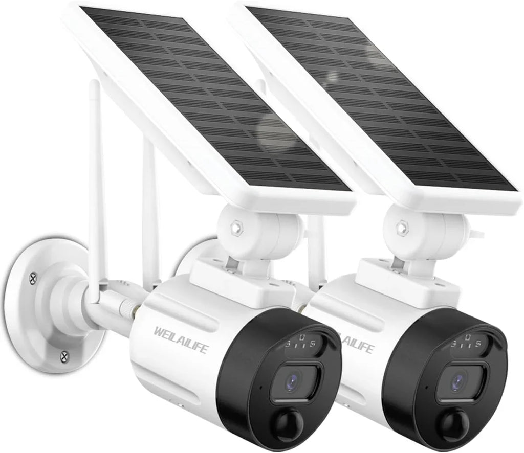 Dual Panel, AI Camera Battery Detection, Night Surveillance Pack) Security WEILAILIFE Outdoor Camera, Vision, Solar 2K Rechargeable Wi-Fi Antenna with Solar (2 Wireless
