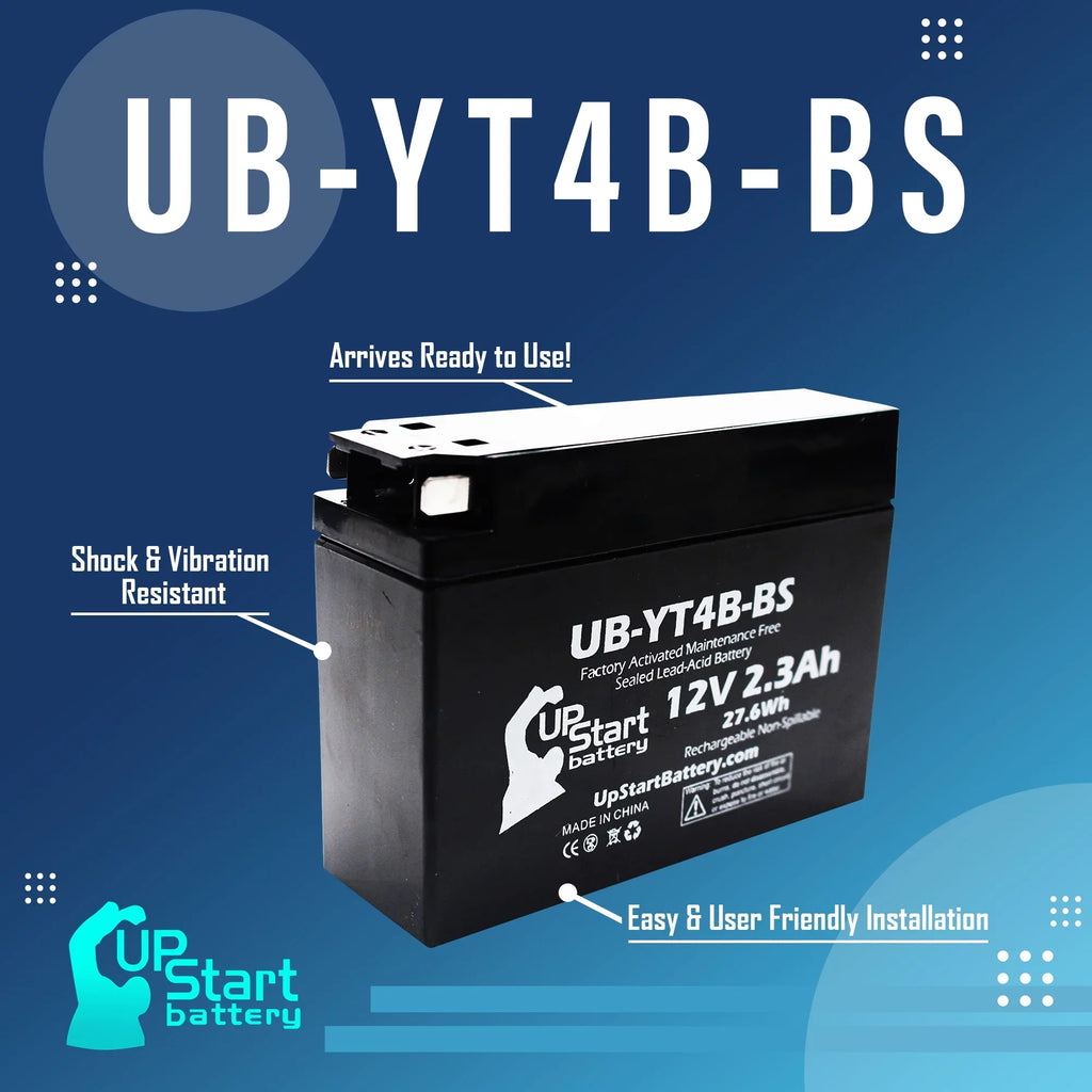 Battery for 400CC Replacement SR400 Battery 5-Pack Factory 2.3Ah, Free, UpStart Motorcycle UB-YT4B-BS - 2001 Yamaha Maintenance 12V, Activated,