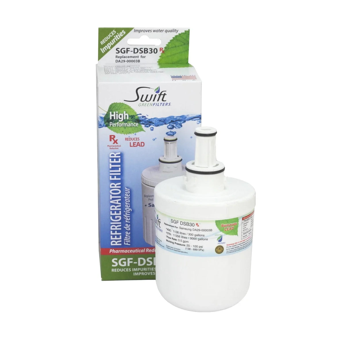 SGF-DSB30 Samsung for Filters(Pack Rx Pharmaceutical Replacement Refrigerators Swift Filters of Water Green 3) DA2900003G