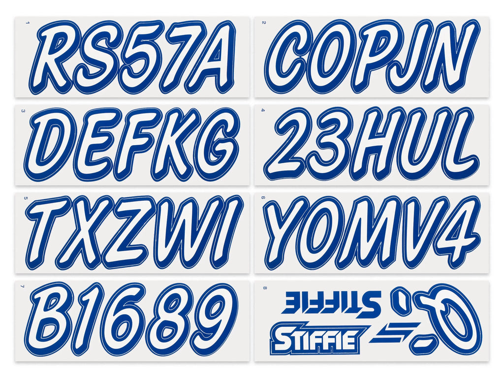 Registration & Numbers Stickers Decals White/Navy Whipline Alpha-Numeric Identification Personal STIFFIE Boats Watercraft Solid 3" for