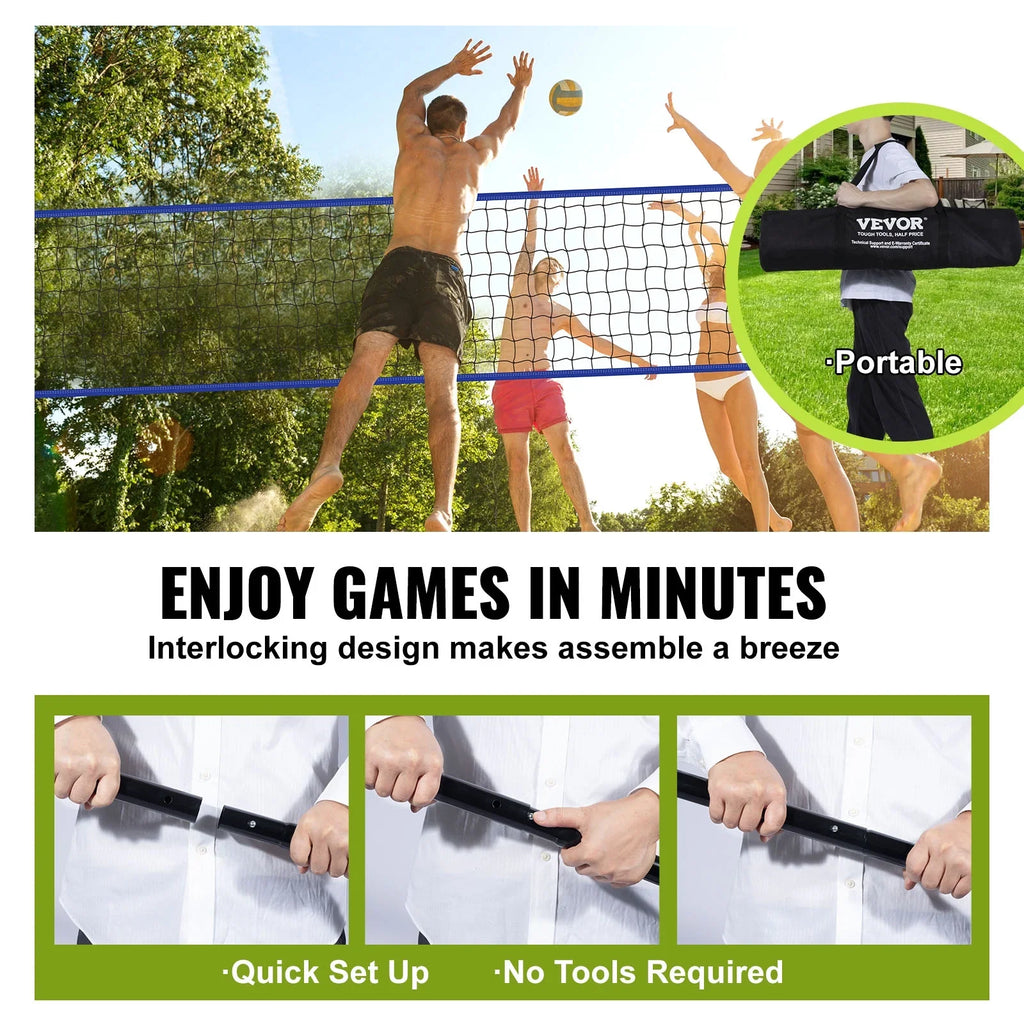 32ft Poles Portable Carrying BENTISM PVC x Pump Boundary 3ft Steel Adjustable Sports with & Volleyball, Outdoor Poles Height Net Volleyball for System Bag, Lines,