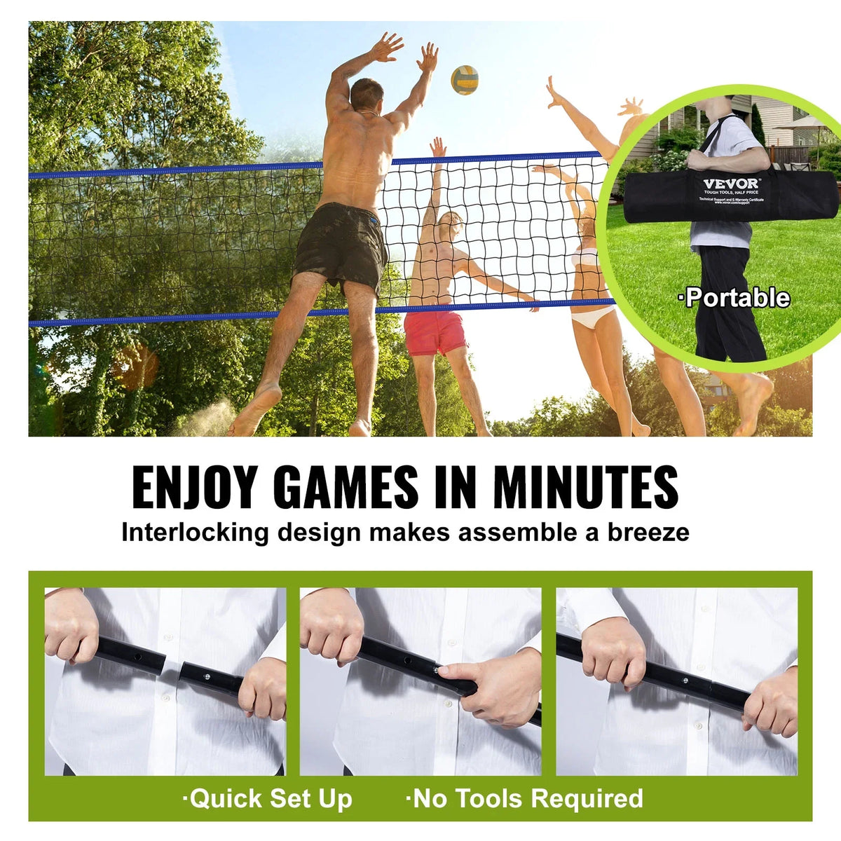 32ft Poles Portable Carrying BENTISM PVC x Pump Boundary 3ft Steel Adjustable Sports with & Volleyball, Outdoor Poles Height Net Volleyball for System Bag, Lines,