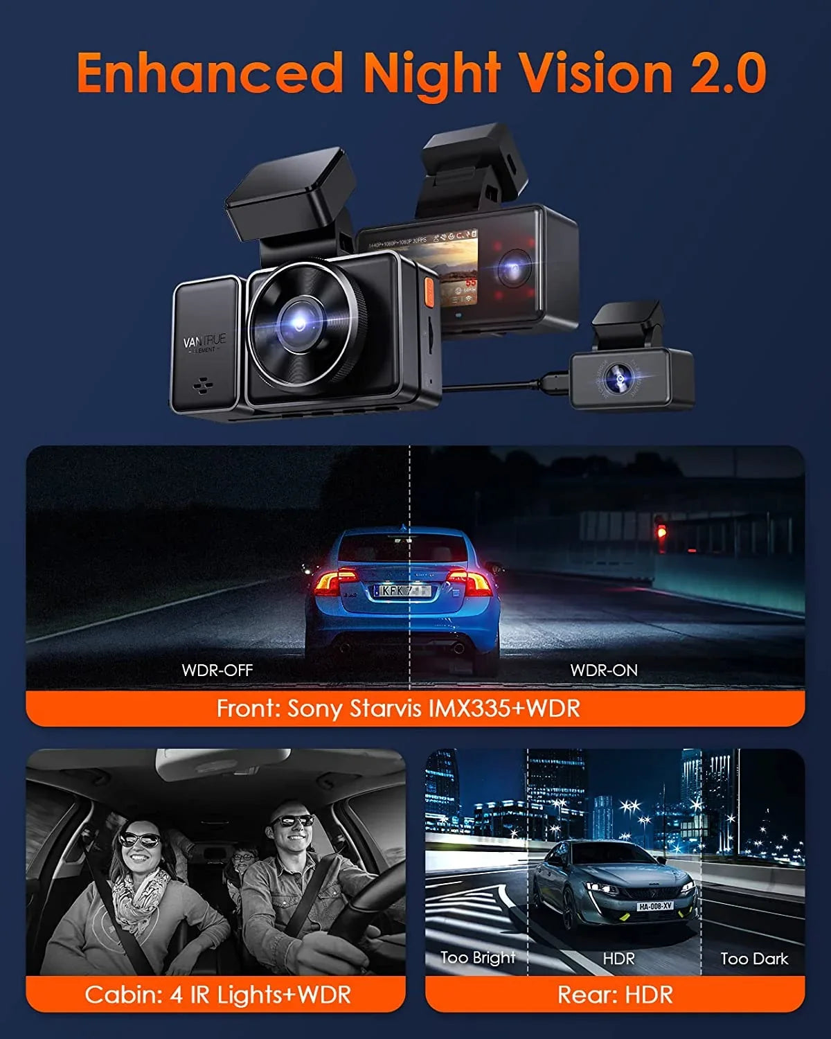 E3 Parking WiFi Vision, Triple Mode, Rear IR 1944P+1080P+1080P 512GB STARVIS Support Cam with GPS Hours Control, Night Way Camera Voice 3 2.5K 24 Dash and Channel Vantrue Front Dash 3 Max Inside,