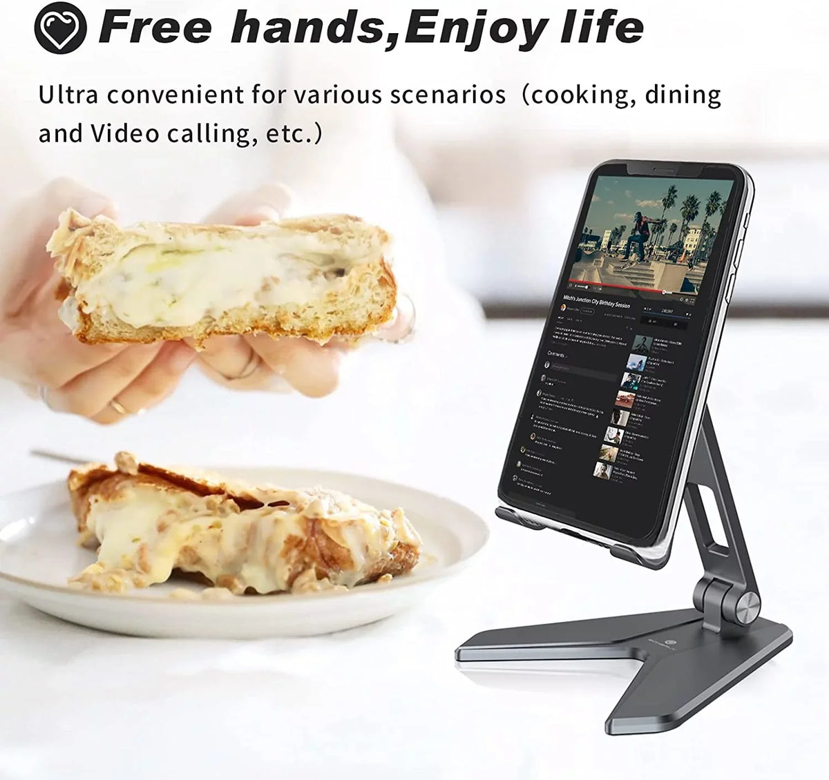 Compatible Fatigue 4-8'' Stand Phone Can (Grey) Mobile Pain, Desktop Aluminum Neck Accessories Foldable and with Holder, All Reduce Phones, Thickened Mobile Desktop Stand iPhone,