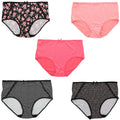 (X-Large, Plus Hot Florals) Pink Delta Intimates Sexy (5Pr) Burke Classic Women's Brief High Rise Size Panties Black