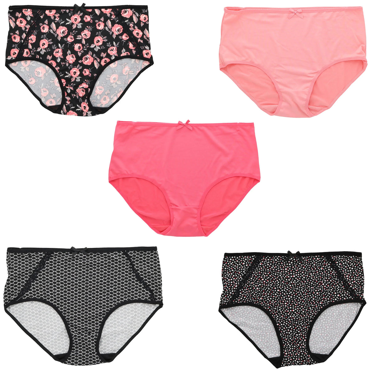(X-Large, Plus Hot Florals) Pink Delta Intimates Sexy (5Pr) Burke Classic Women's Brief High Rise Size Panties Black