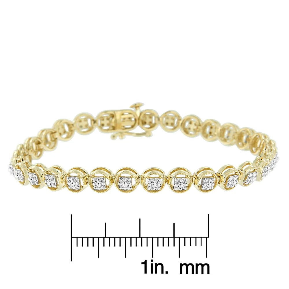 Silver Gold Color, Wheel Plated Sterling Yellow Link Tennis Cttw I2-I3 (I-J .925 Diamond Circle 14K Clarity) 7" Bracelet 1/10 Open