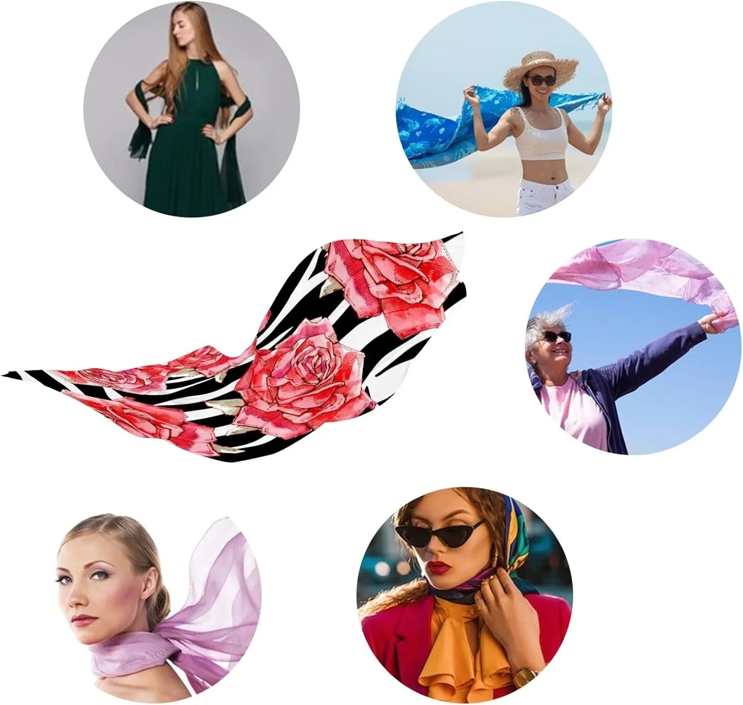 Watercolor Roses Women Girls Silk Long Neck Red Lightweight Hyjoy Scarf Scarves Shawl Wrap for