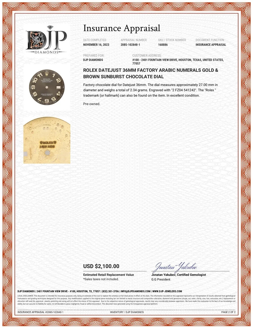 Rolex & Factory Dial Gold 36MM Sunburst Datejust Numerals Arabic Chocolate Brown