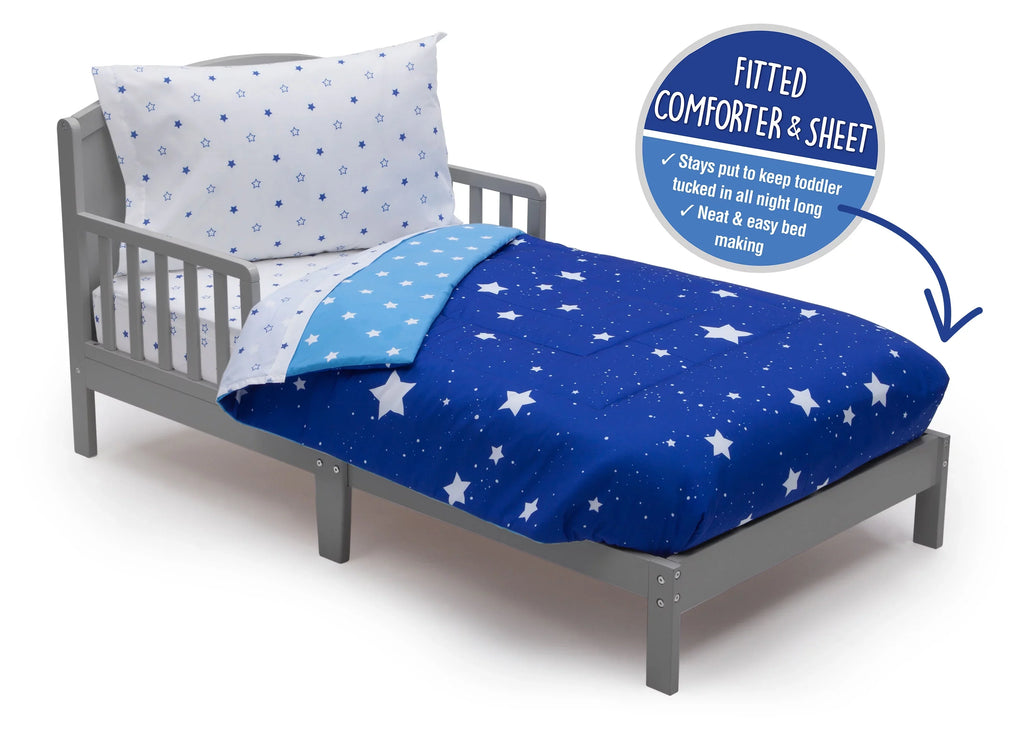 Toddler bottom, Collection | | bottom, | Piece | Comforter Night Children Boys Elastic Top Stars w/ Delta Pillowcase Fitted w/ Bedding Set Blue Elastic Flat 4 Fitted Boys Sheet Sheet, Starry |