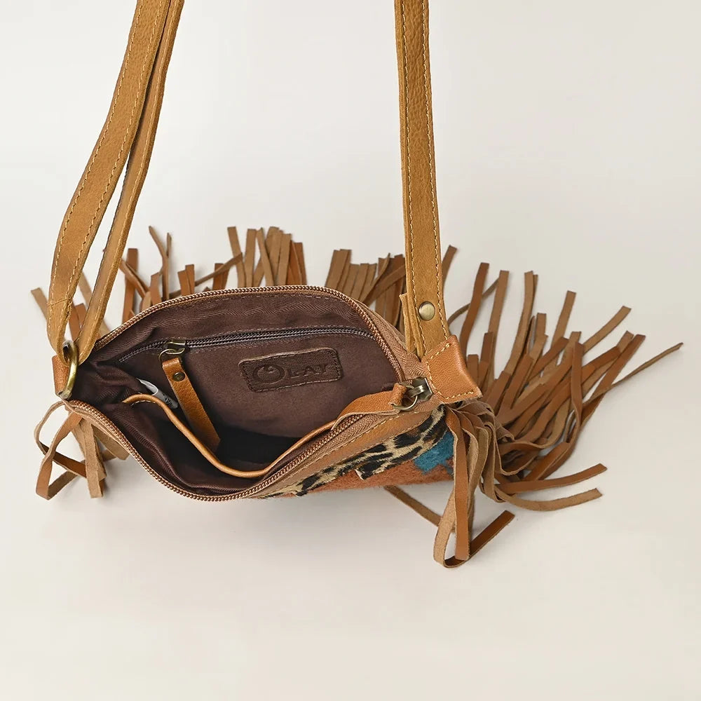 Leather OHA116 bag Wool women handbag Upcycled Hair-on Genuine HOBO purse OHLAY western OH