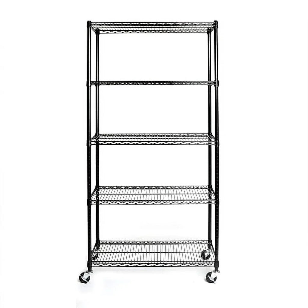 Shelving Fithood Black 5-Tier Steel with NSF-Certified Wire Wheels