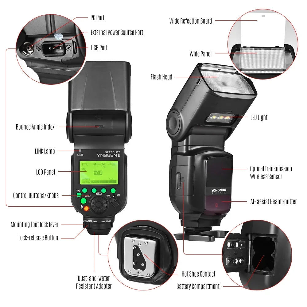 YN622N YONGNUO - YN560 with Built-in Speedlite 5600K with Light for YN968N II Cameras, System Compatible Flash Wireless HSS Nikon LED TTL DSLR Wireless 1/8000s