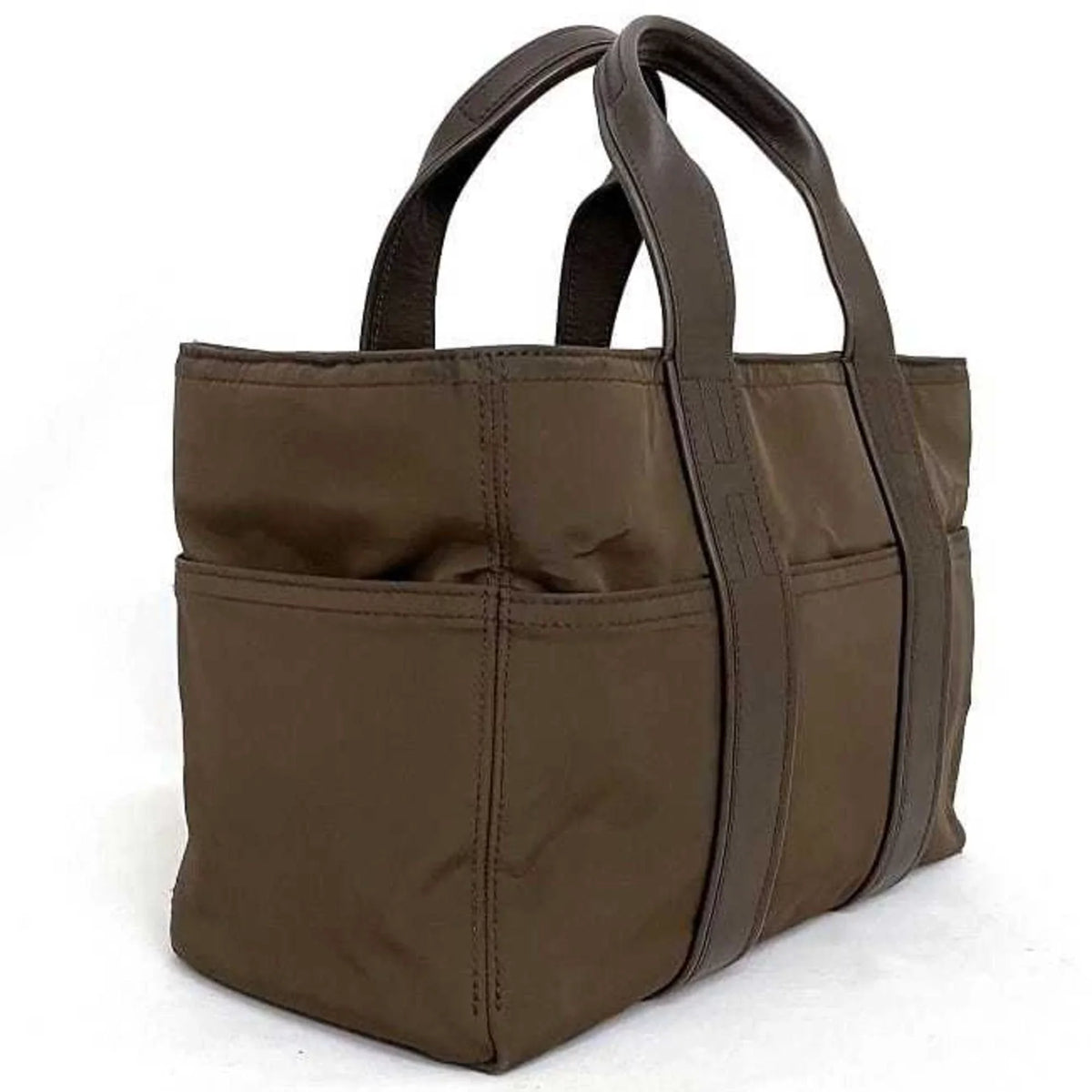 Leather PM Brown Silver HERMES Handbag Nylon Pre-Owned Women's Acapulco Tote Hermes (Fair) Bag