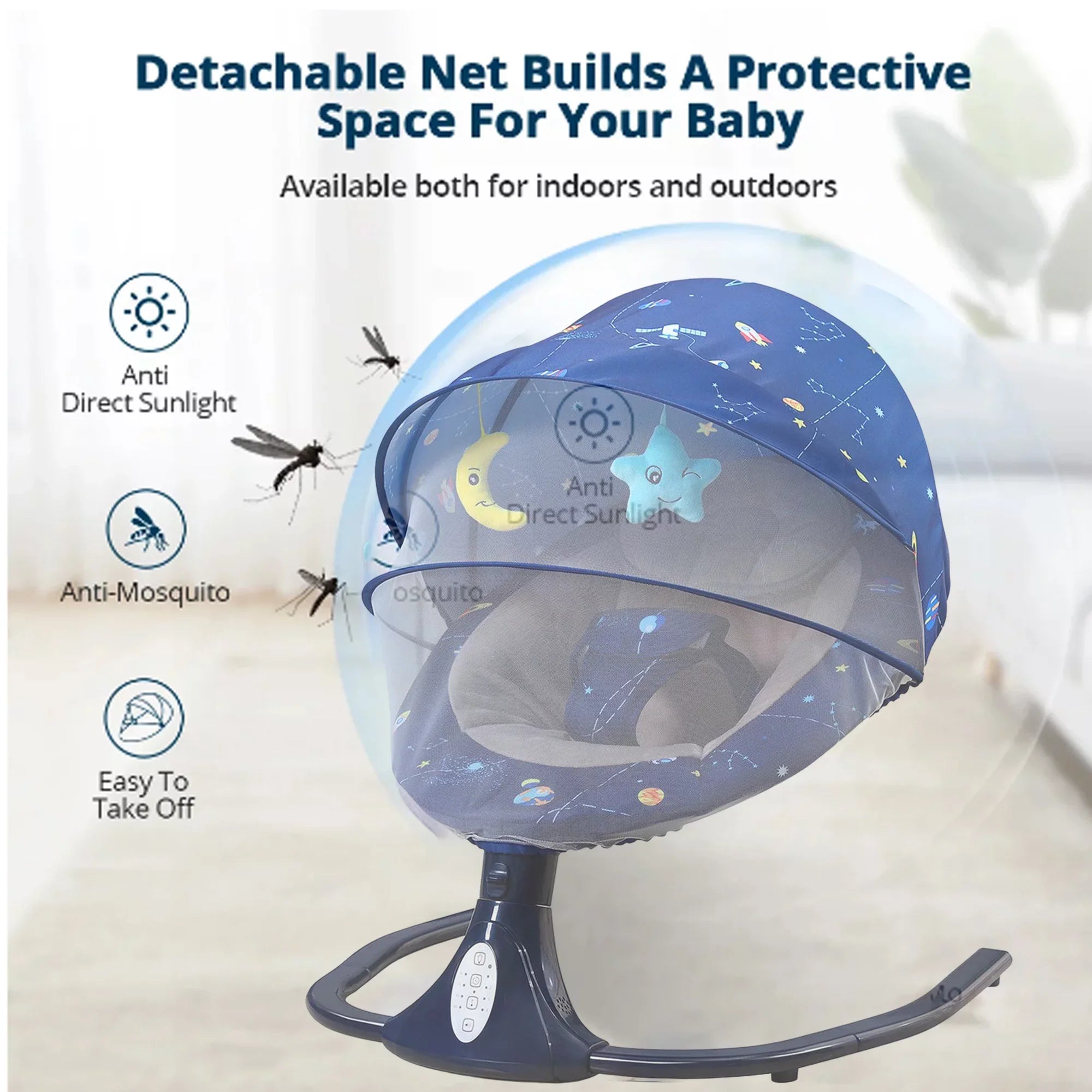 Seat Indoor Bluetooth Outdoor, Baby 3 Positions, 4 Baby with for and Blue Control Infants, Swings Infant Speaker for with Swing Music Swing Speeds Portable Remote and -