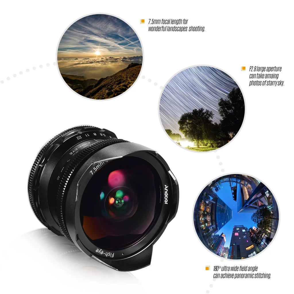 180° Manual Wide With A6100 A6600 180° Lens Camera Camera 7.5mm F2.8 Andoer Lens Aperture A6300 Camera With A6000 A6600 Frame lens,Fisheye A6500 E-mount Aperture Wide Compatible Wide Lens Aps-c