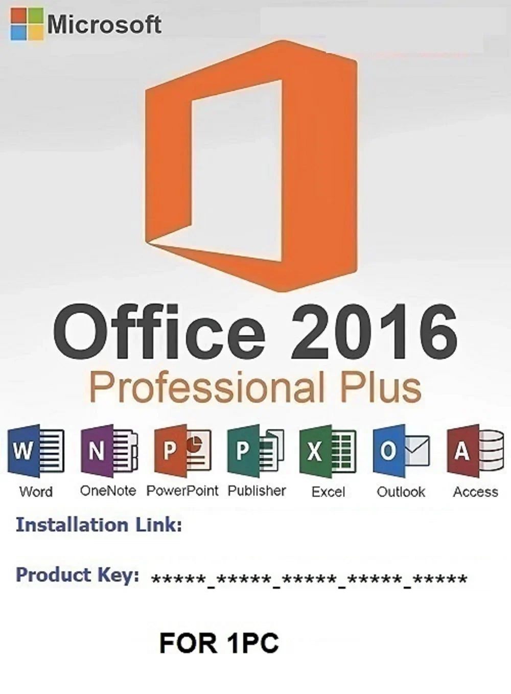 , 2016 key MICROSOFT AUTHORIZED card...(AUTHENTIC OFFICE SELLER) PRO PLUS
