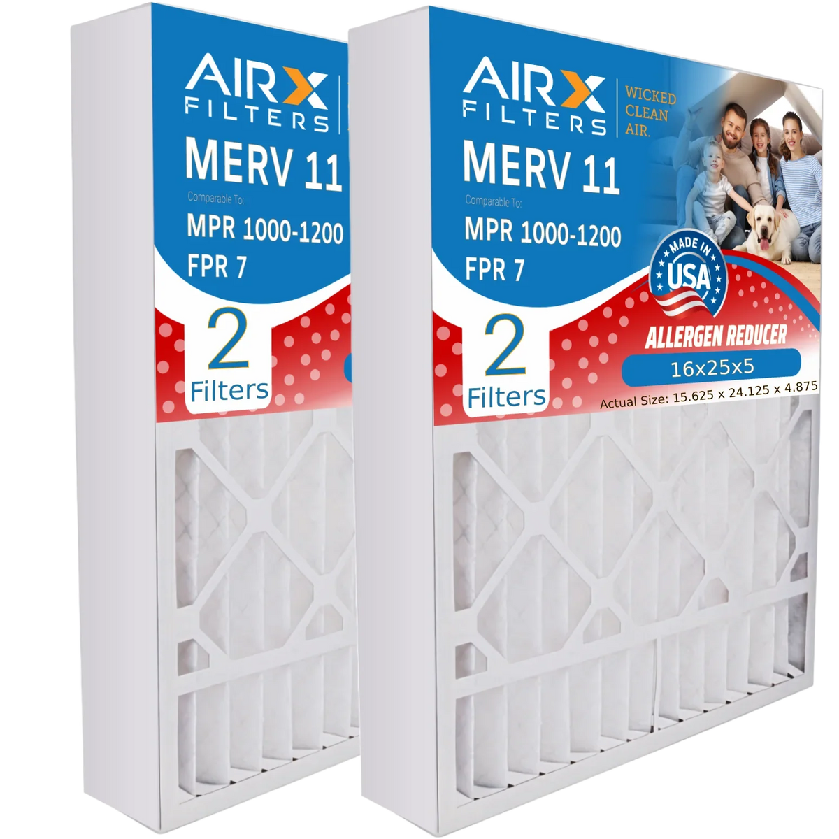 Filter MPR 16x25x5 USA DB-25-16 AIR. Comparable MPR MERV Premium 7 Compatible Filter 16x25x5 FPR 11 1200 Furnace AIRX CLEAN 2 with FILTERS Skuttle 1000, Pack #000-0448-001 WICKED Air Made & by to