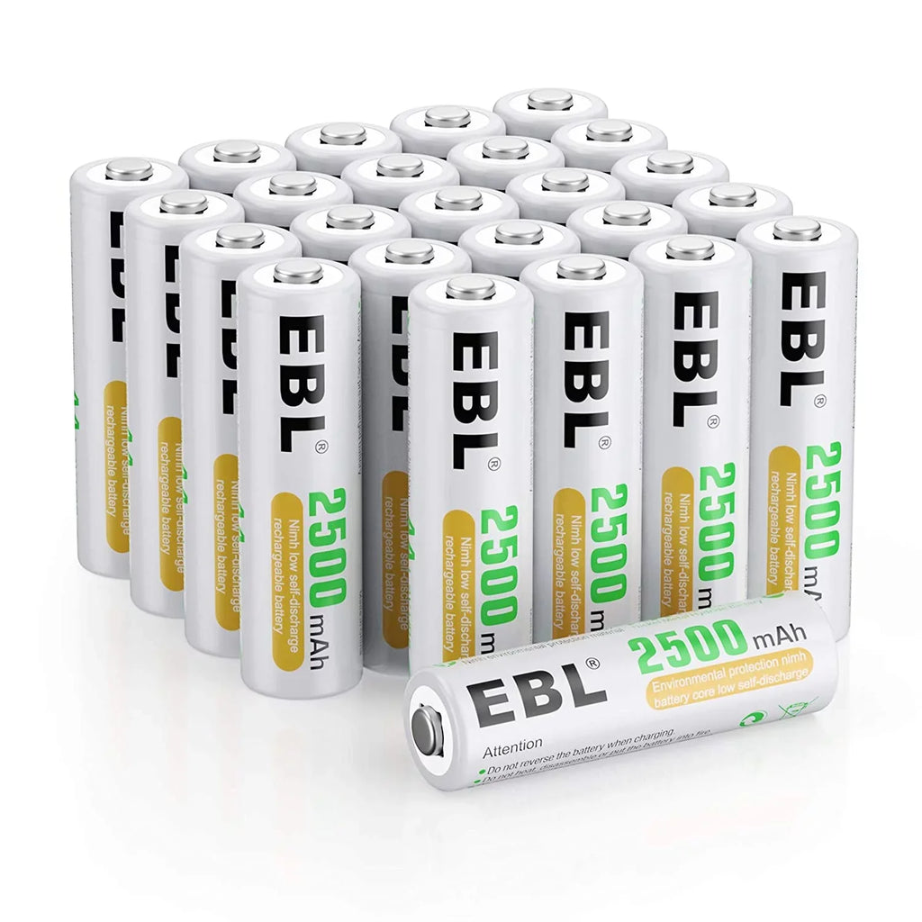 Performance Batteries - 2500mAh 1.2V 24 Pre-Charged High Batteries AA Rechargeable EBL Pack AA