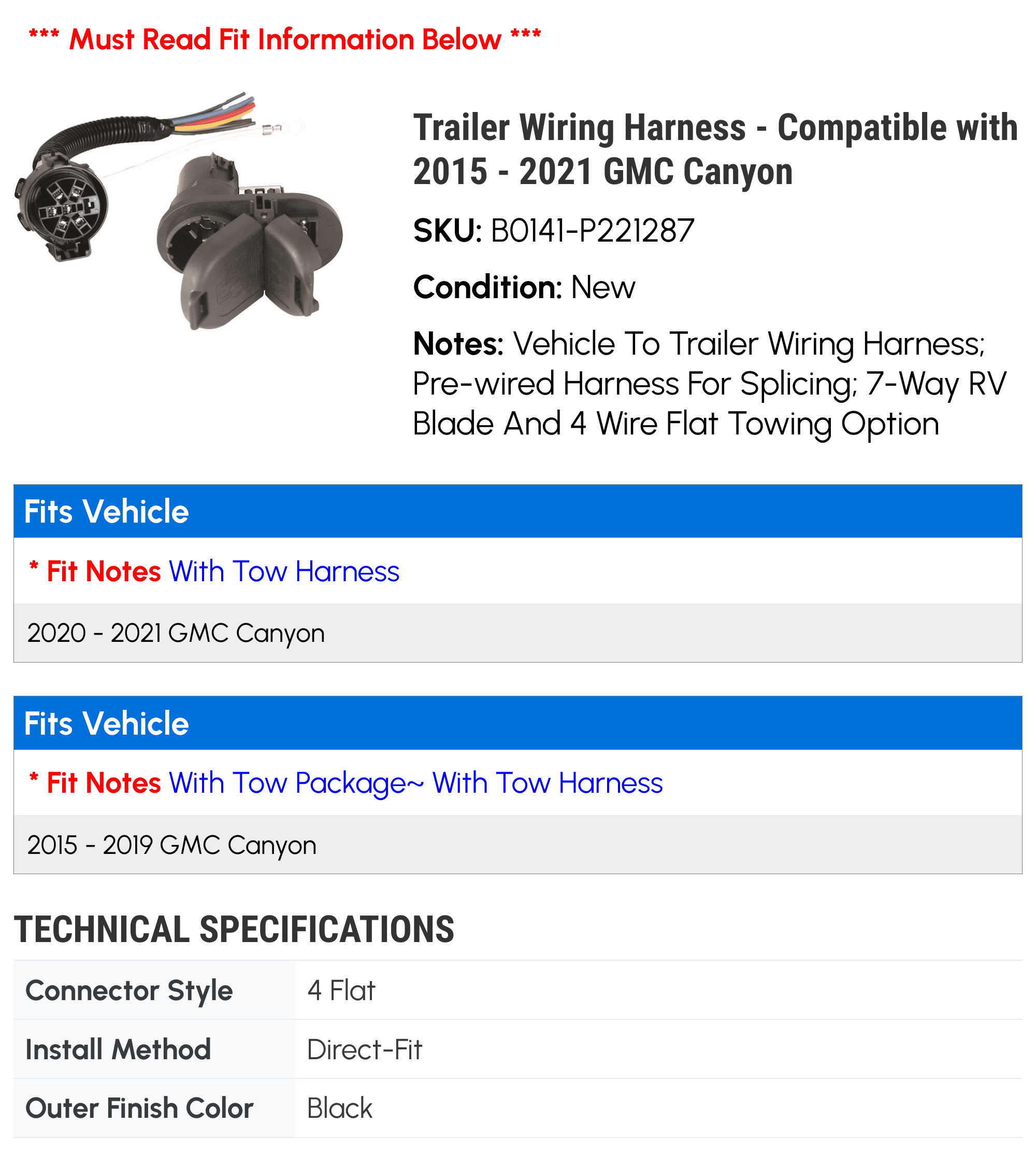with - 2020 2016 Harness 2018 2017 Compatible GMC Wiring - 2021 Canyon 2019 2015 Trailer