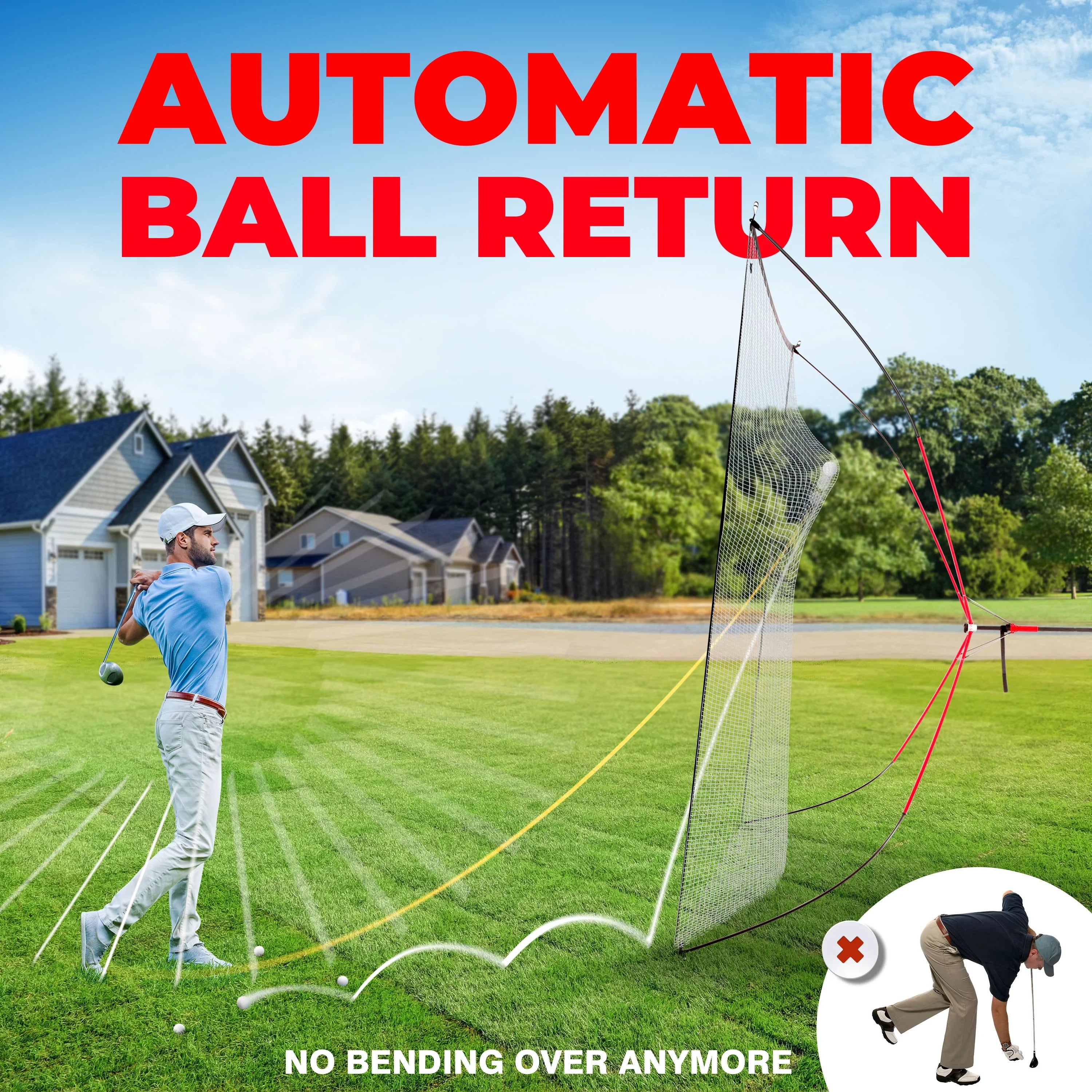 10ft Portable, Ball - Practice Big Swing Black Driving Range, Hitting Home Net Return, Size Auto Golf Aids, Training Net
