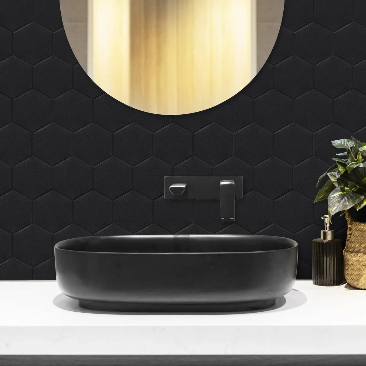 Real and Self Matte Black Tiles Bathroom(11.57''x10.35'',10-Sheet) Hexagon Big Adhesive 3D Stick Kitchen Peel PET Backsplash for