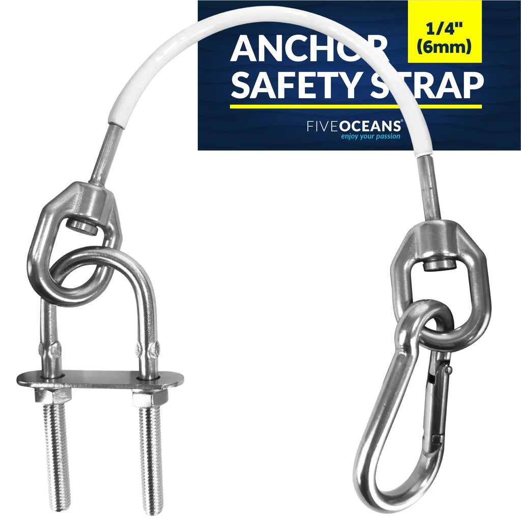 '- FO4560 Five PVC Straps, Wire Safety and Oceans 5/16-Inch Steel 7x19 U-Bolt 12-Inch Snap Duty Hook Anchor Rope, Heavy Includes Stainless Coated 5/16-Inch Carabiner 6mm