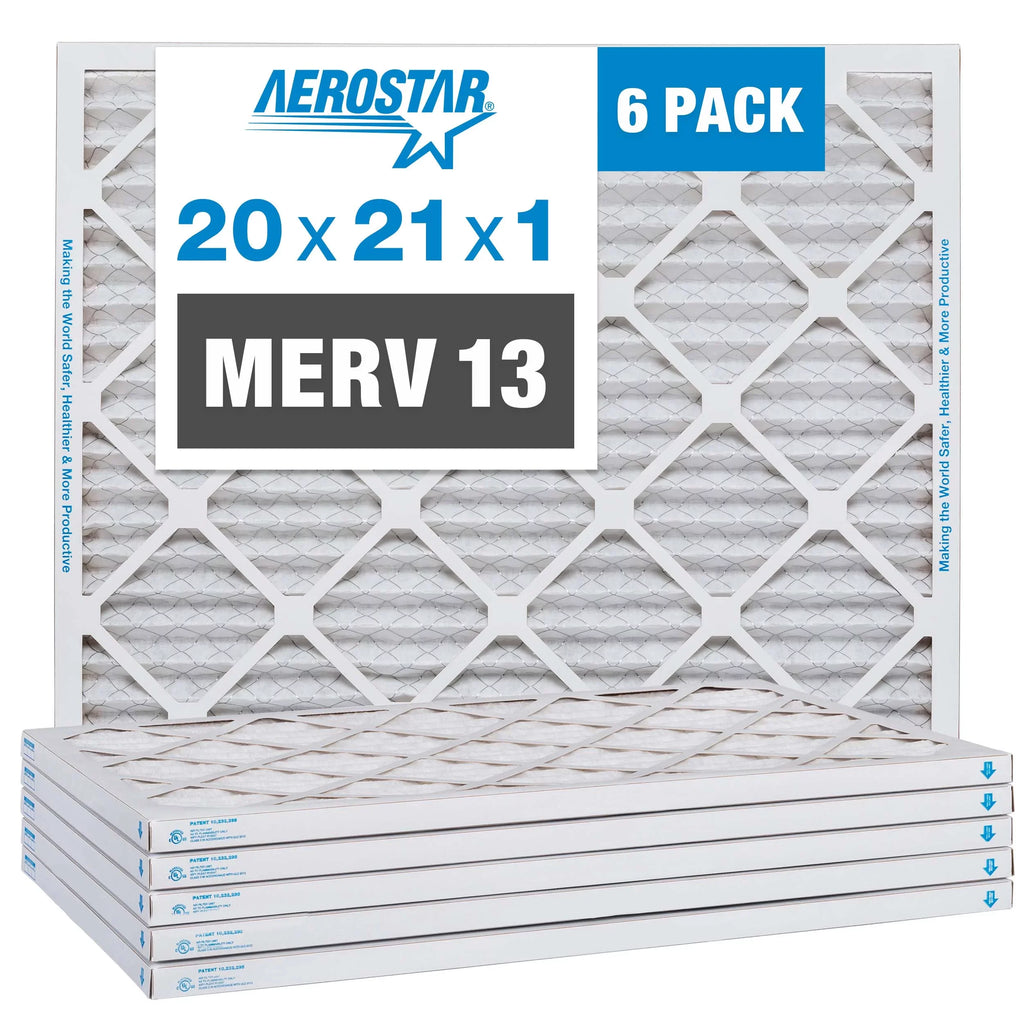 Air Furnace Aerostar Filter, 13 AC 6 20x21x1 Pack Filter, MERV Air Pleated