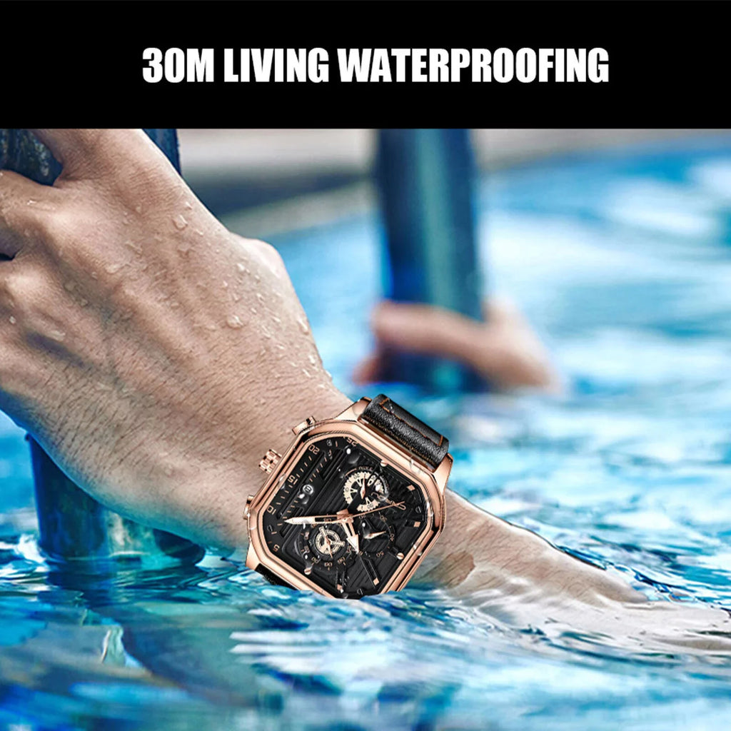 Leather Men's Date Quartz Business Chronograph Waterproof Watch Luminous Luxury