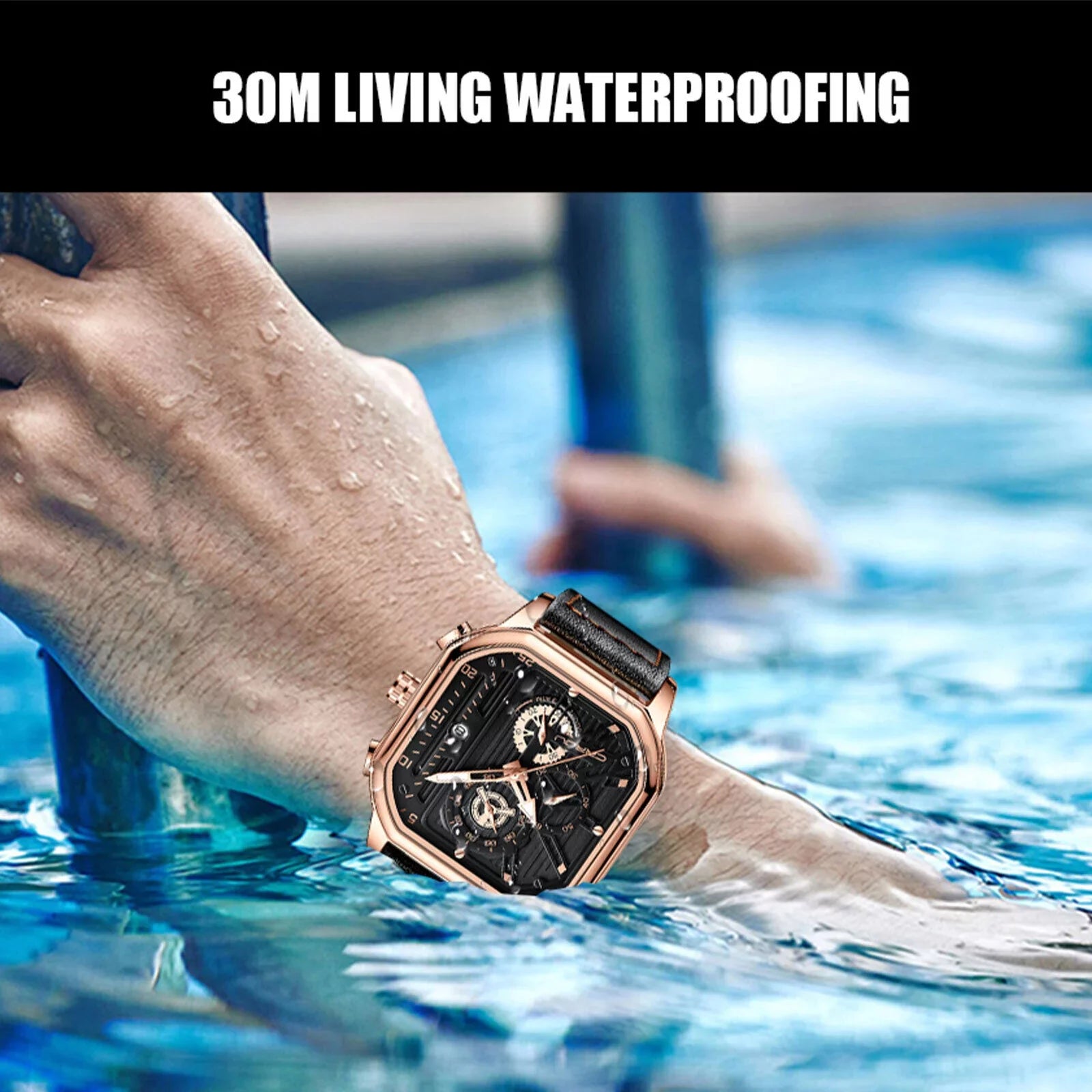 Leather Men's Date Quartz Business Chronograph Waterproof Watch Luminous Luxury