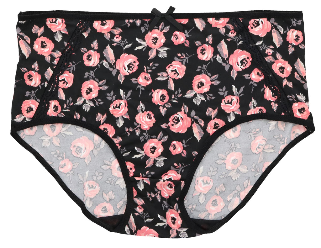(X-Large, Plus Hot Florals) Pink Delta Intimates Sexy (5Pr) Burke Classic Women's Brief High Rise Size Panties Black