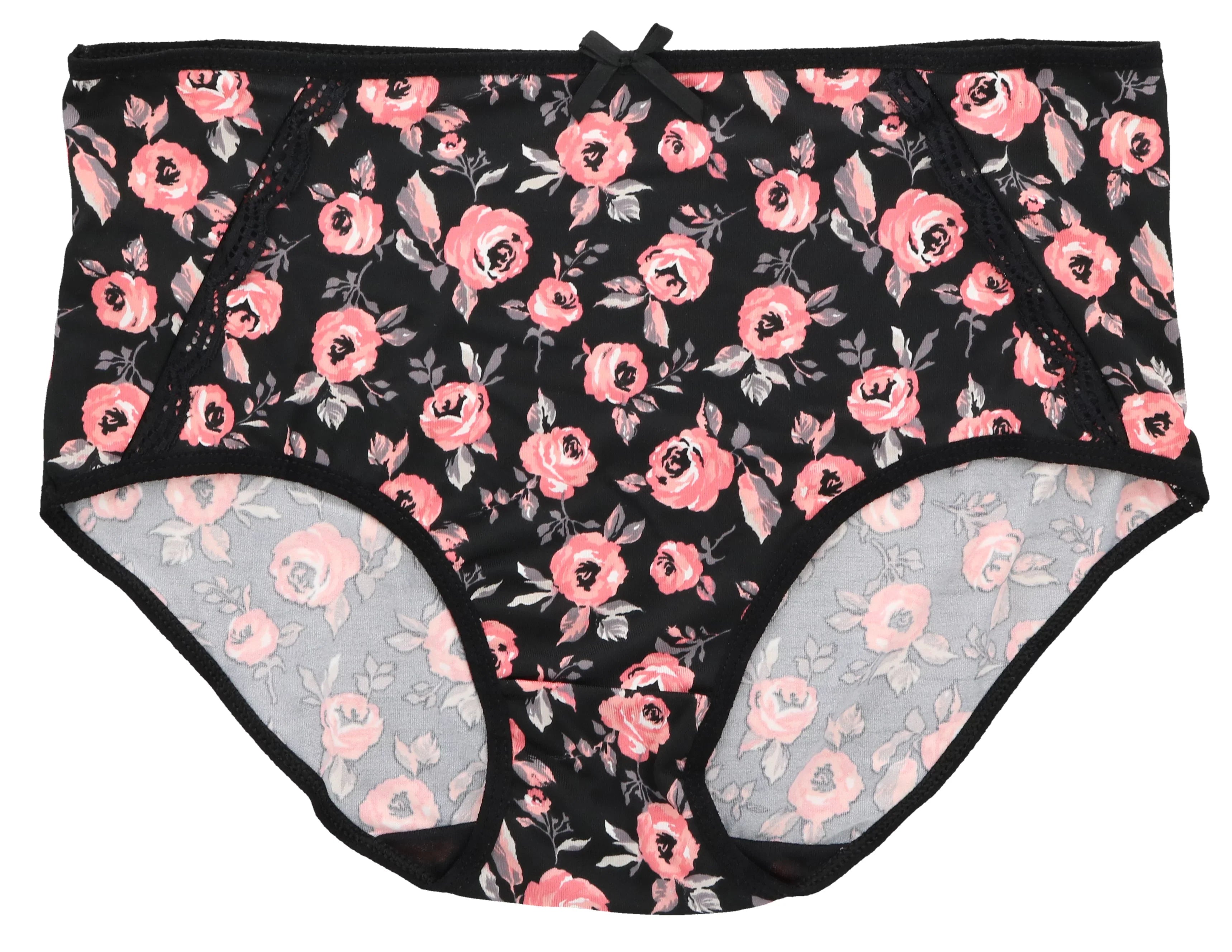 (X-Large, Plus Hot Florals) Pink Delta Intimates Sexy (5Pr) Burke Classic Women's Brief High Rise Size Panties Black