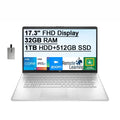 HD Computer, Audio, 250 Core Intel RAM, Intel Keyboard, USB Webcam, Xe 32GB 1TB HP Nits HDD+512GB i5-1155G7 IPS 32GB 17.3" Laptop Graphics, SSD, Iris Card Processor, Backlit HD FHD Win11, Silver, 2021
