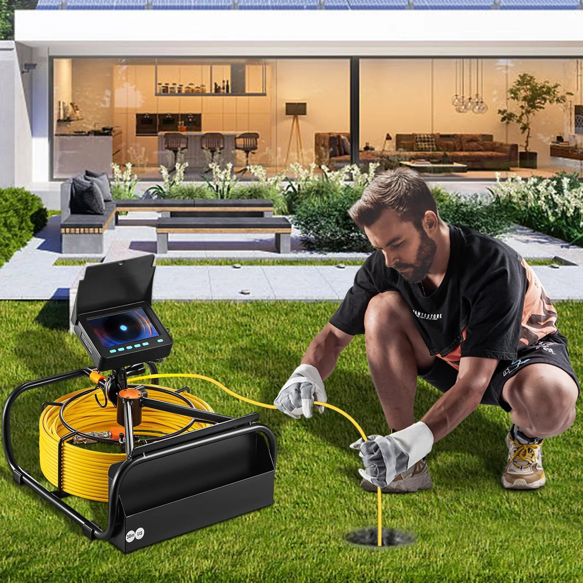 LCD Waterproof LEDs, 6 Inspection DVR 98.4 VEVOR Monitor, Cable, Function, 4.3 Battery, 8500mAh - Camera Camera IP68, Inch FT 30M Pipeline Sewer