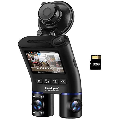 IR B2W Dashcam Lens Car with Front Driving Vision Inside Dash Night Double Cam Rideshare Card Dual 32GB SD Uber 1080P HD Screen Blueskysea Rotatable Camera Lyft Driver Recorder and for 2''