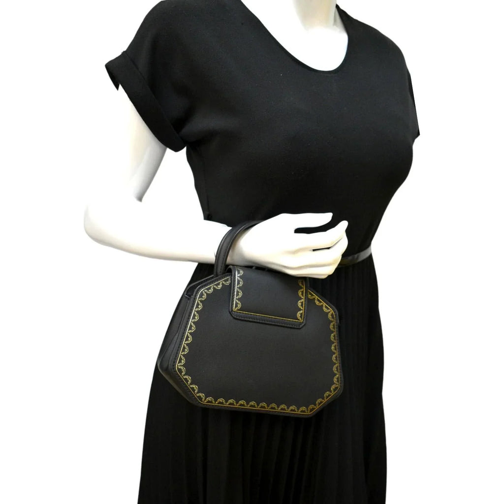 Calfskin Handle Top Mini Leather Black CARTIER Bag Satchel Guirlande Pre-owned